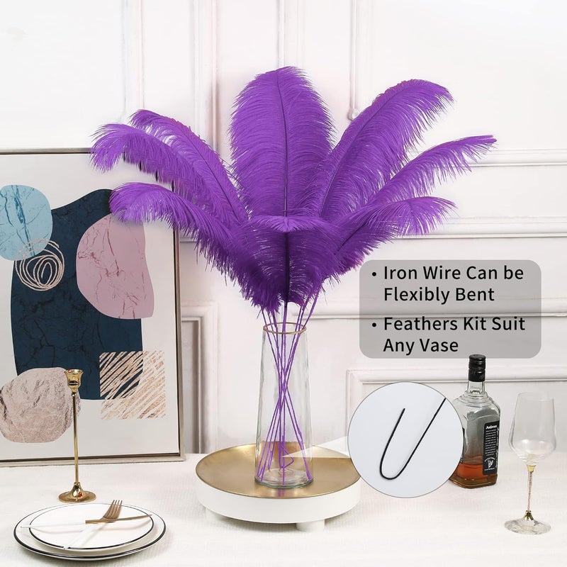 Soarer Purple Big Ostrich Feathers - 10Pcs Making Kit 34inch Extra Large Ostrich Feathers Long for Tall Vase,Floral Arrangement,Mardi Gras Party Centerpieces and Wedding Home Decoration(Purple) - Image 2